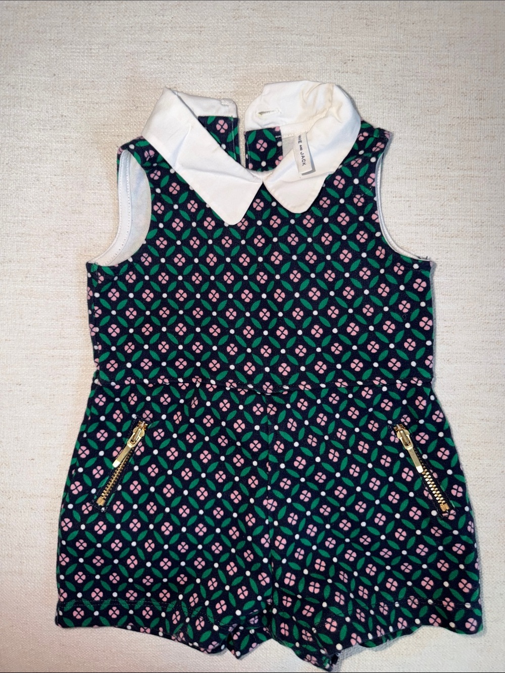 Janie and Jack Navy Floral Geometric Romper with White Collar